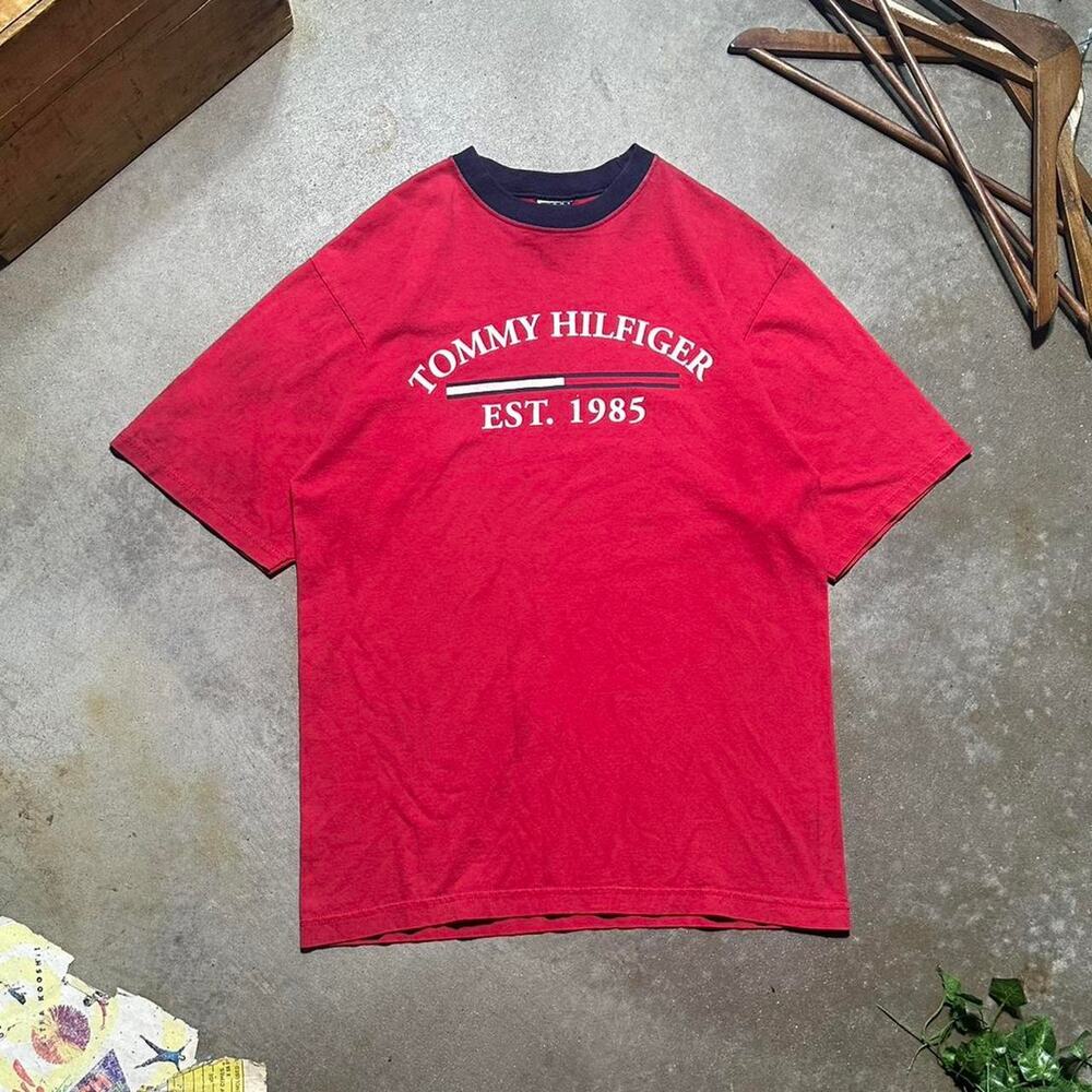 Vintage 90s Tommy Hilfiger Ringer Tee Mens XL Spellout Flag Skater Style Shirt